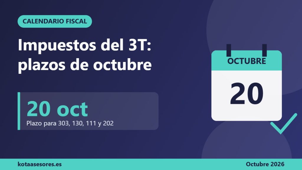 Calendario fiscal octubre 2026: plazos de los modelos 303, 130, 111 y 202